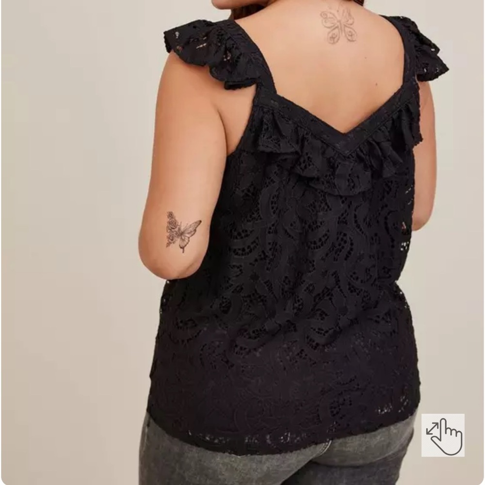 Black Lace Ruffle Top - Picture 3 of 10